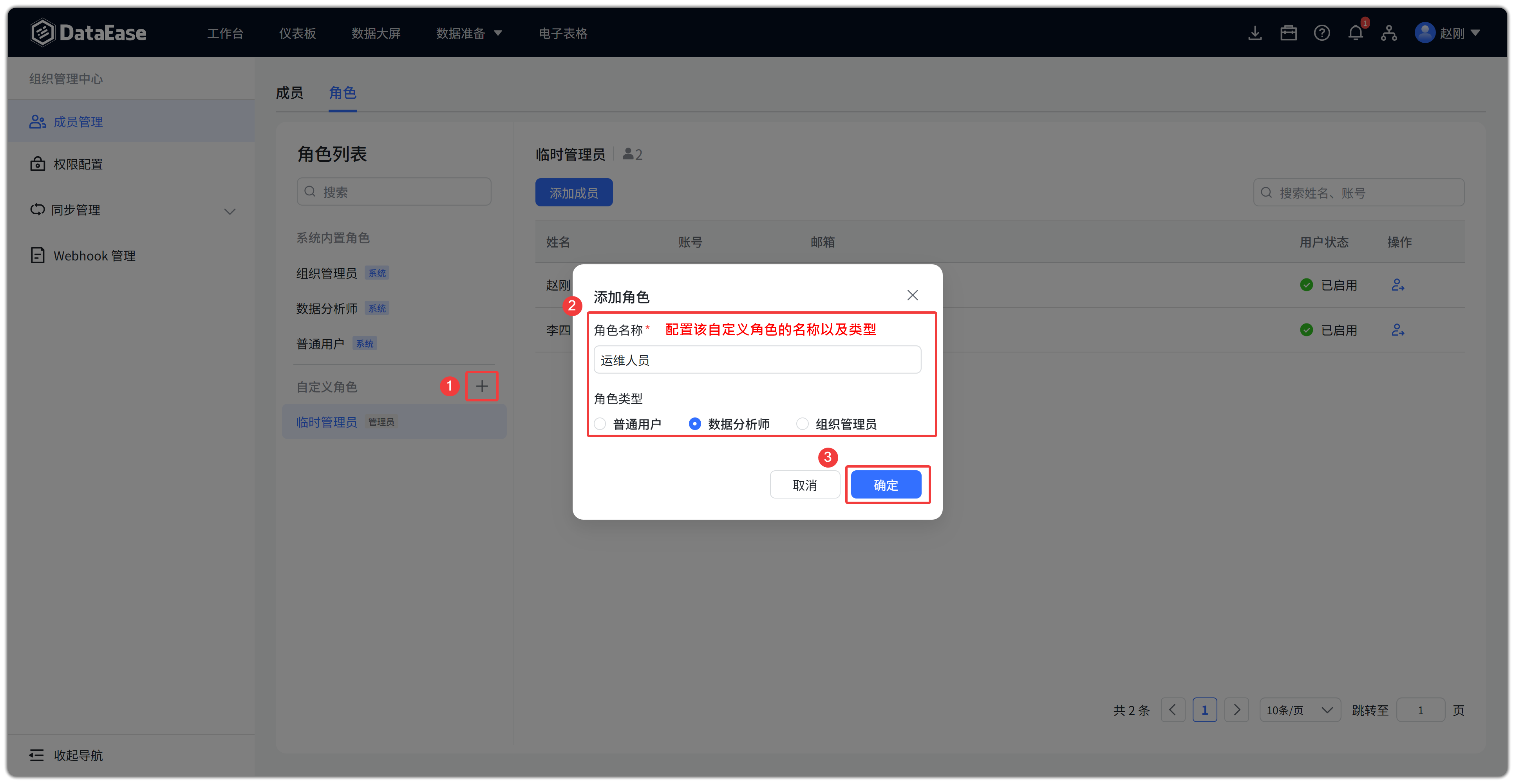 组织管理中心角色列表
