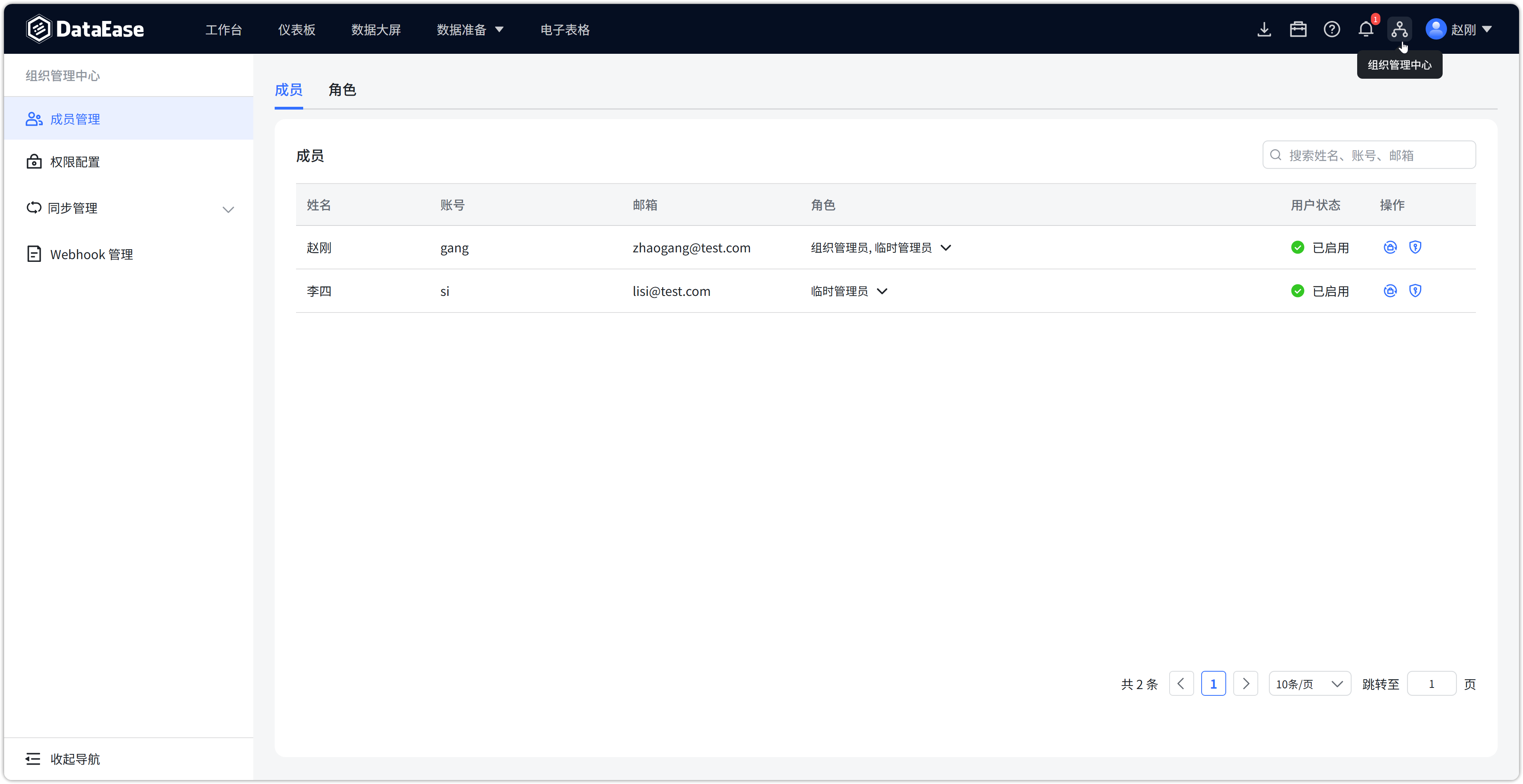 组织管理中心成员列表